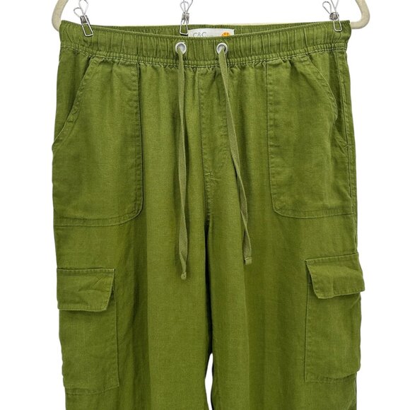 C&C California Womens Medium Pants Linen Cargo Pull On Green Drawstring - Picture 2 of 8